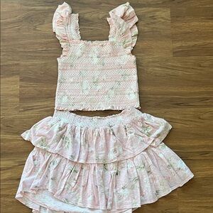 Love, shack, fancy extra small set Pink Floral Ruffle Top and Skirt Set